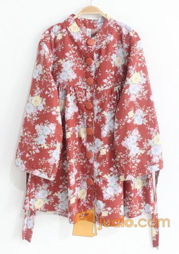 KEMEJA FLORAL KATUN JEPANG [A6-124-Krem] SIZE L BAHAN ADEM BAJU KANTOR